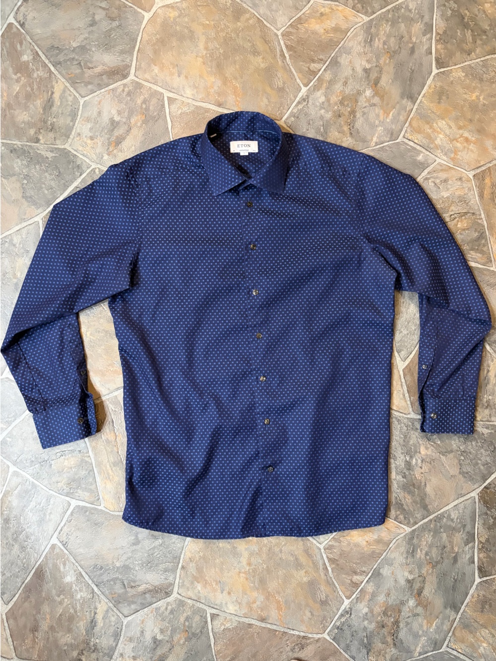 Eton Blue Dot Dress Shirt US 17.5 XL